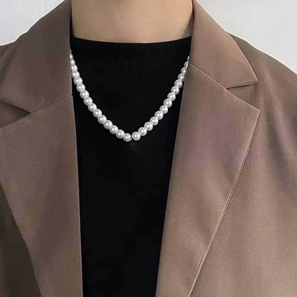 Pearl Necklace for Men White Pearl Choker Necklaces Mens Pearl Necklace Gift for Women Girls