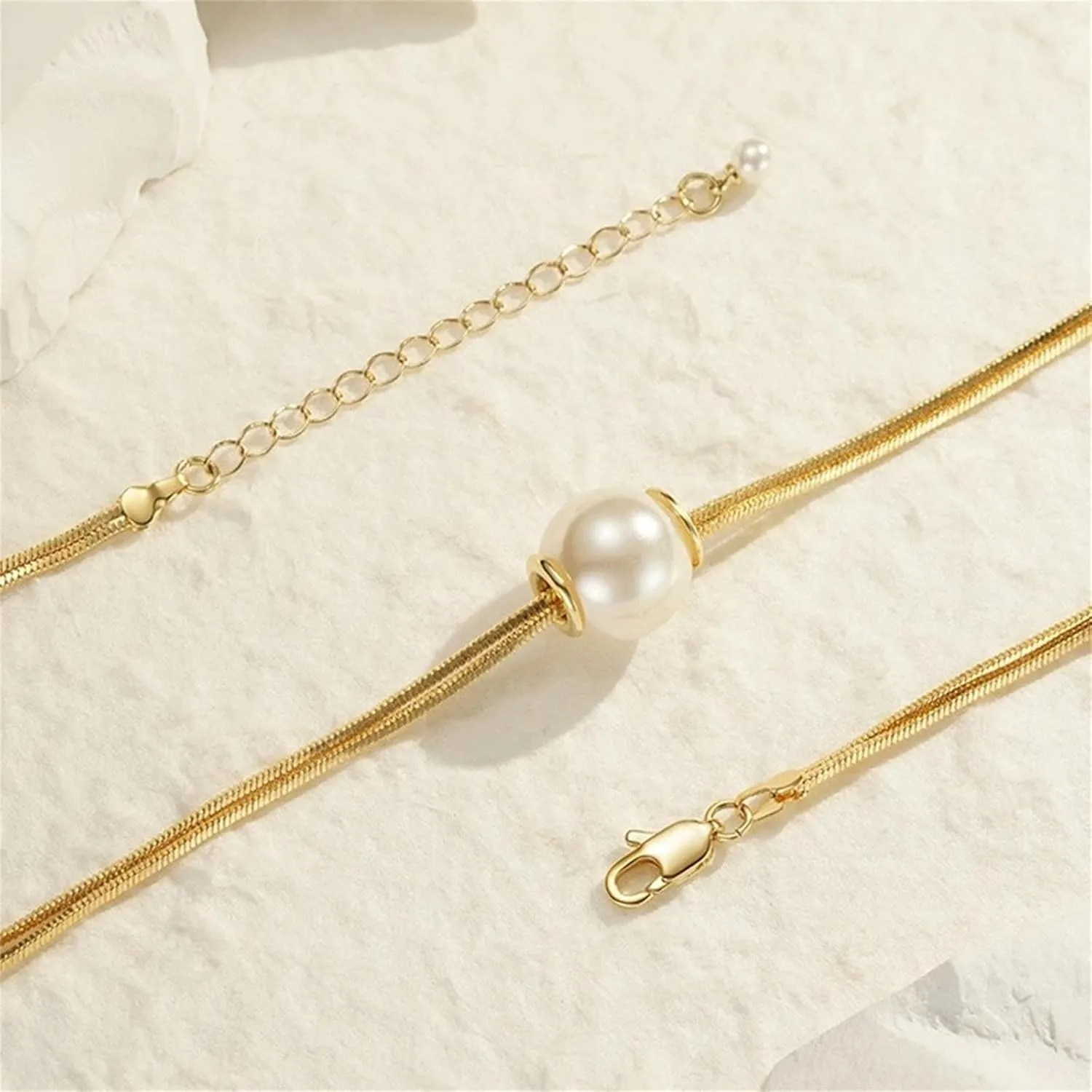 Pearl Necklace for Women 14K Gold/Silver Plated Freshwater Pearl Pendant Necklace Dainty Gold Layered Snake Chain Necklace Non Tarnish Stacked Necklaces Single Pearl Necklaces for Womens Jewelry