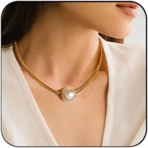 Pearl Necklace for Women 14K Gold/Silver Plated Freshwater Pearl Pendant Necklace Dainty Gold Layered Snake Chain Necklace Non Tarnish Stacked Necklaces Single Pearl Necklaces for Womens Jewelry