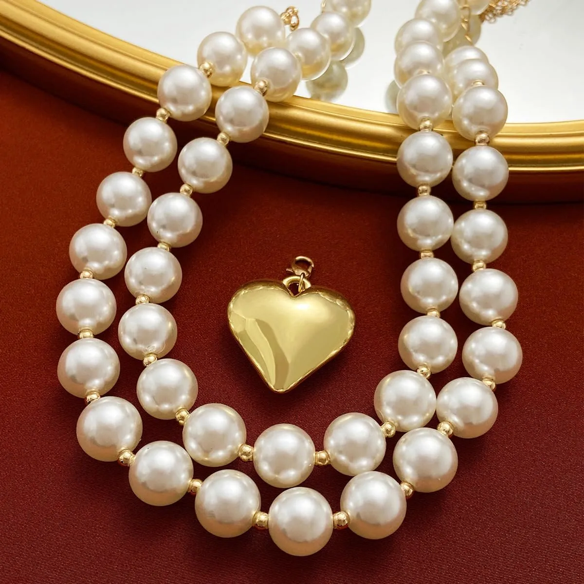 Pearl Necklace for Women,Dainty Heart Pearl Beads Pendant Necklaces Chunky Gold Bead Choker Necklaces Fashion Pearl butterfly Necklace Bridal Engagement Jewelry