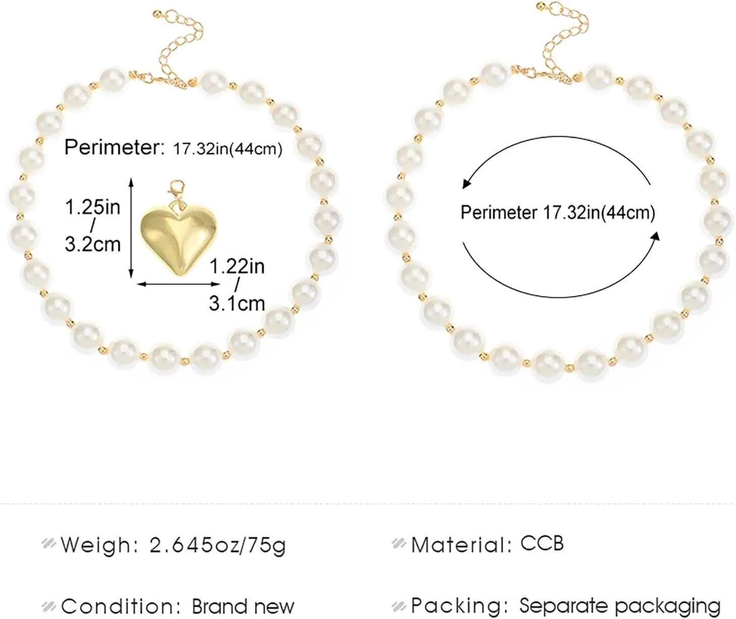 Pearl Necklace for Women,Dainty Heart Pearl Beads Pendant Necklaces Chunky Gold Bead Choker Necklaces Fashion Pearl butterfly Necklace Bridal Engagement Jewelry