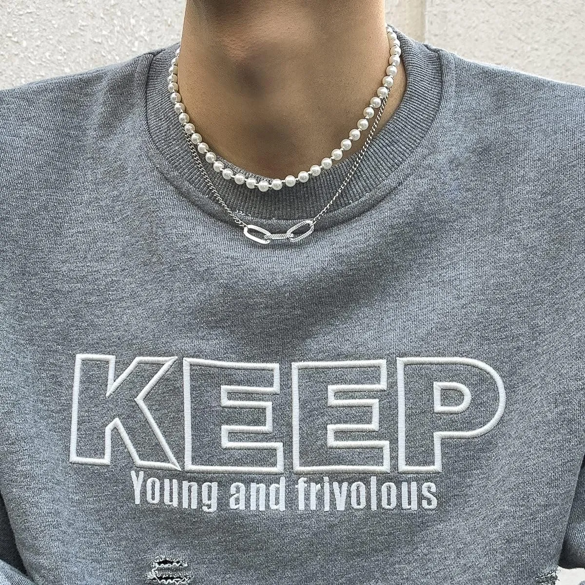 Pearl Necklaces for Men Pearl Choker Necklaces.Layered Mens Pearl Necklace Faux Pearl Cross Cuban Link Necklace for Boyfriend Husband Son