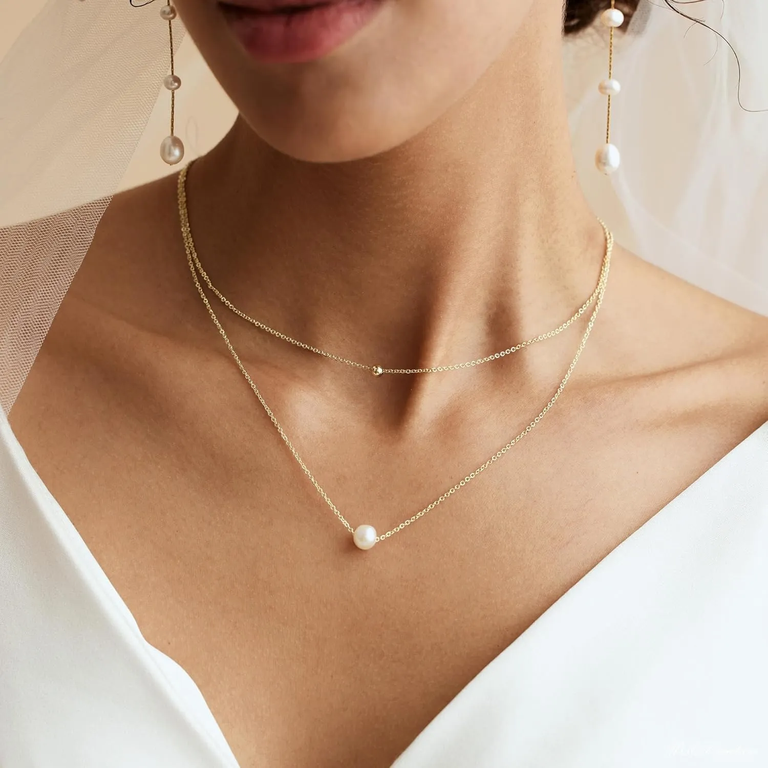 Pearl Necklaces for Women-14k Gold Plated Layered-Single Pearl Necklace Simple Pearl Choker Necklaces for Women Trendy Cute Gold Necklace Jewelry for Women Gifts