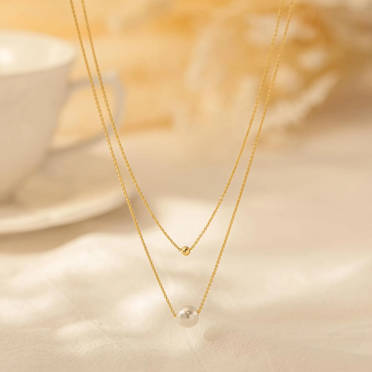 Pearl Necklaces for Women-14k Gold Plated Layered-Single Pearl Necklace Simple Pearl Choker Necklaces for Women Trendy Cute Gold Necklace Jewelry for Women Gifts