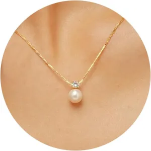 Pearl Necklaces for Women-14k Gold Plated Layered-Single Pearl Necklace Simple Pearl Choker Necklaces for Women Trendy Cute Gold Necklace Jewelry for Women Gifts