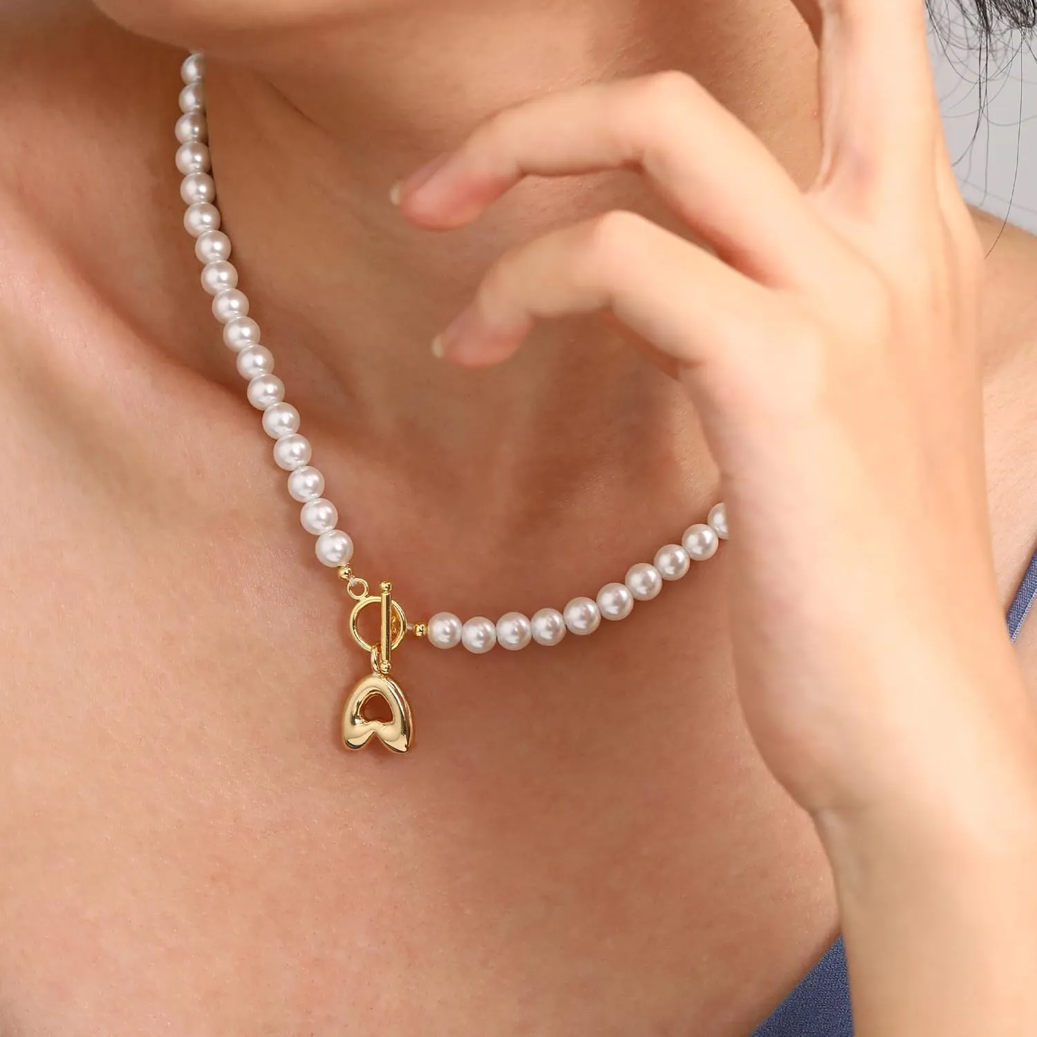 Pearl Necklaces for Women, Bubble A-Z Initial Necklace Gold Dainty Pearl Choker Necklace Anniversary Birthday Graduation Gifts for Her Teen Stocking Stufffers Christmas Jewelry
