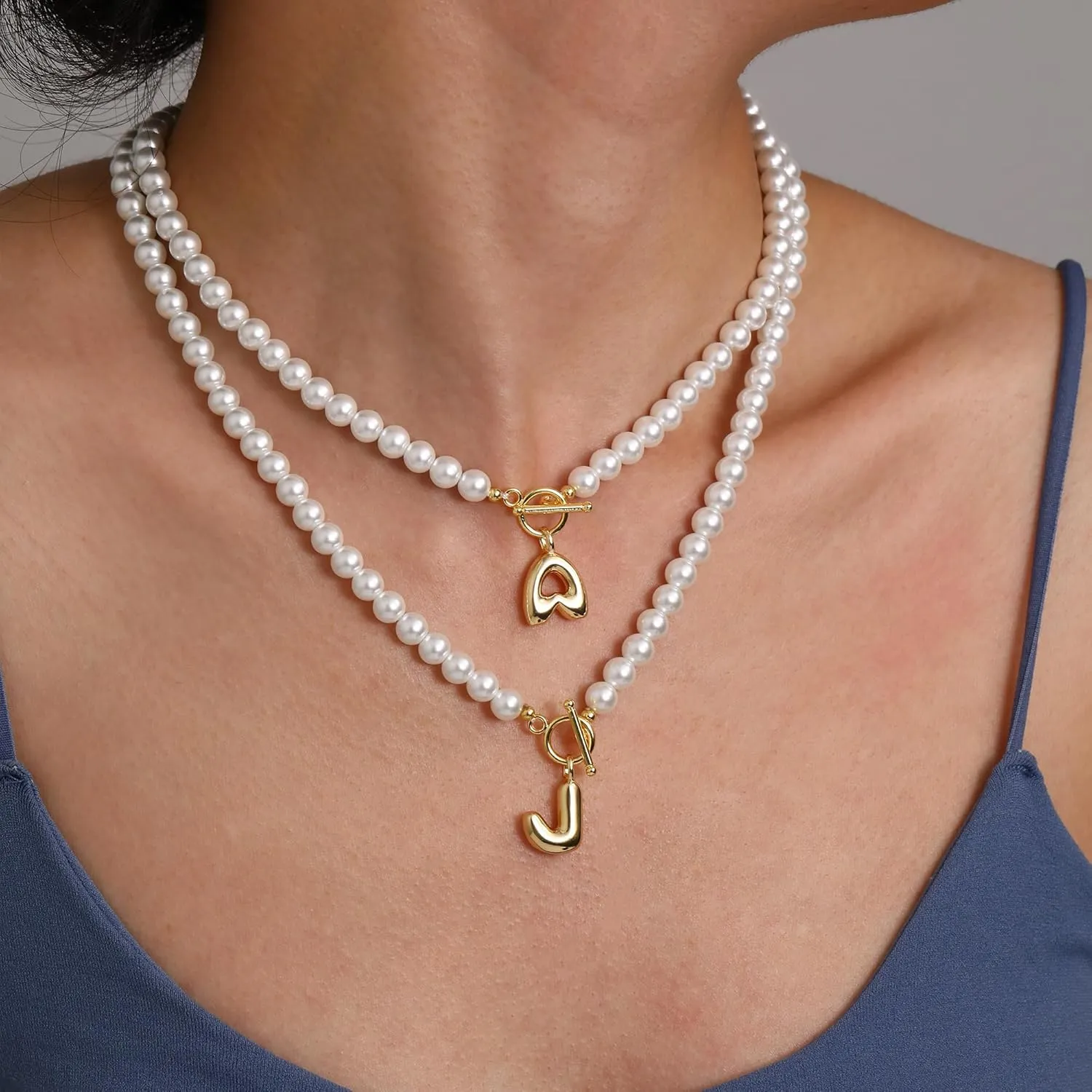 Pearl Necklaces for Women, Bubble A-Z Initial Necklace Gold Dainty Pearl Choker Necklace Anniversary Birthday Graduation Gifts for Her Teen Stocking Stufffers Christmas Jewelry