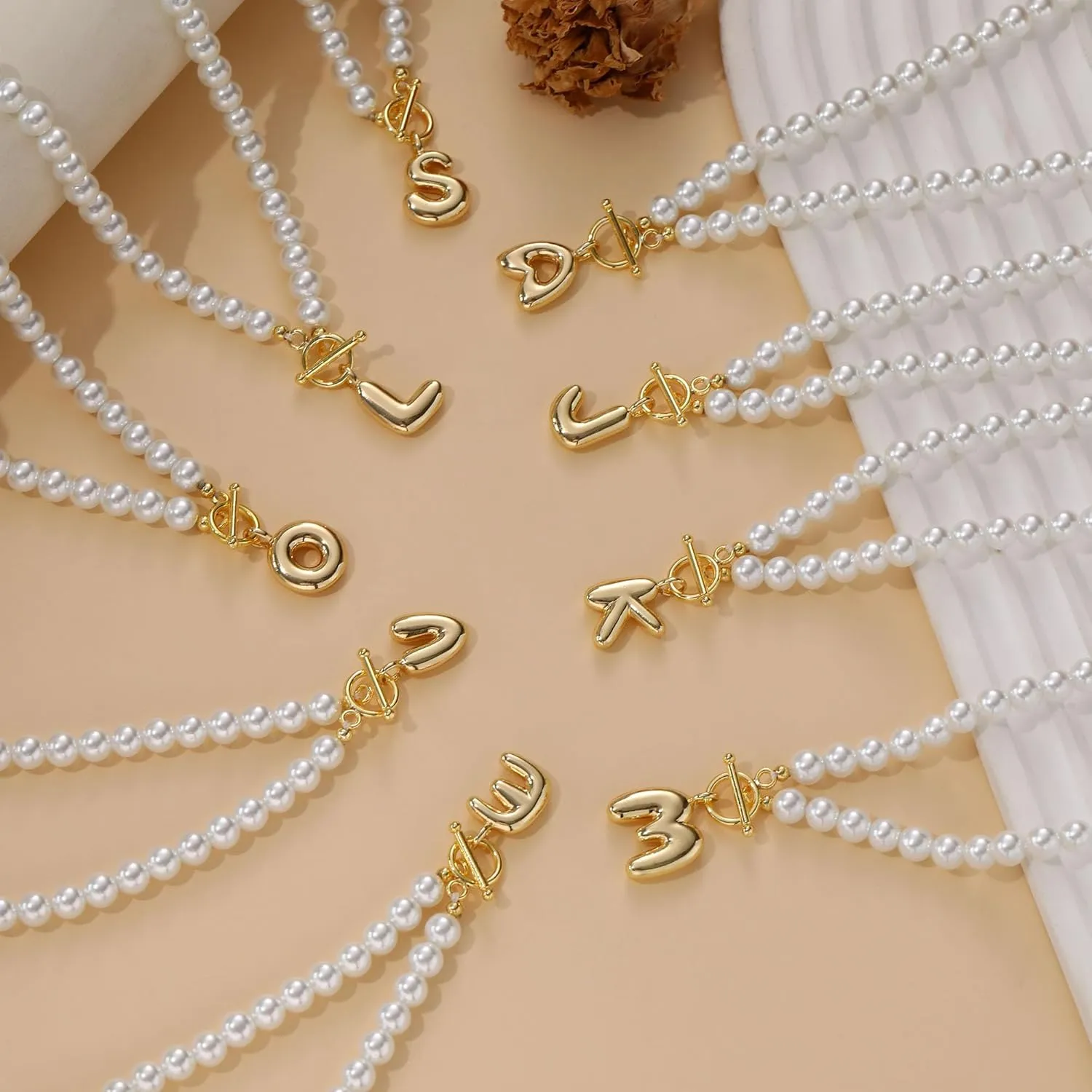 Pearl Necklaces for Women, Bubble A-Z Initial Necklace Gold Dainty Pearl Choker Necklace Anniversary Birthday Graduation Gifts for Her Teen Stocking Stufffers Christmas Jewelry