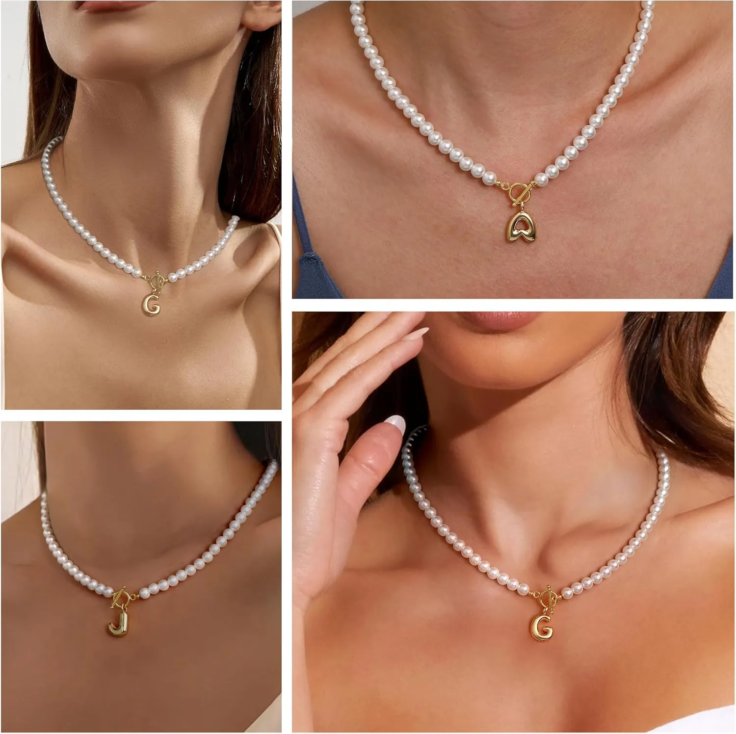 Pearl Necklaces for Women, Bubble A-Z Initial Necklace Gold Dainty Pearl Choker Necklace Anniversary Birthday Graduation Gifts for Her Teen Stocking Stufffers Christmas Jewelry