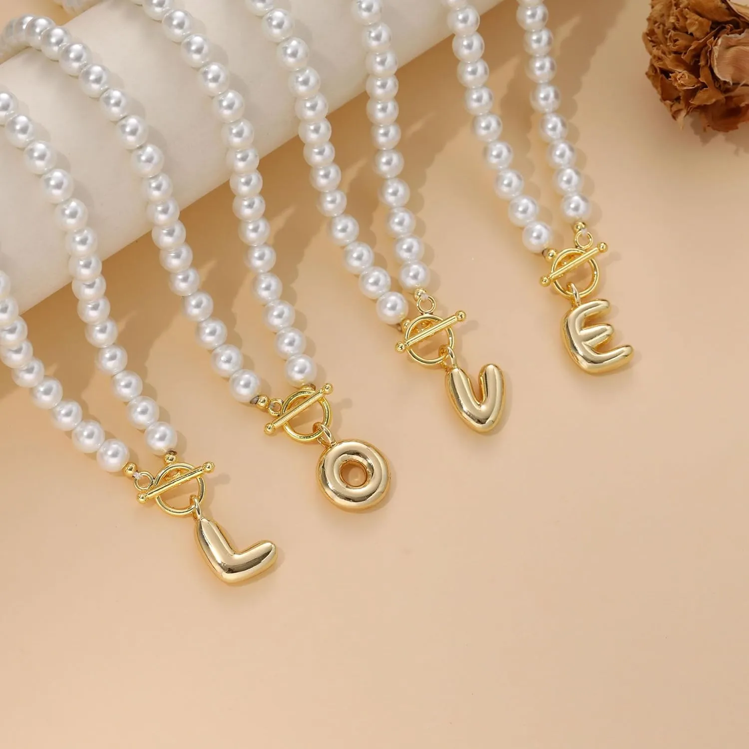 Pearl Necklaces for Women, Bubble A-Z Initial Necklace Gold Dainty Pearl Choker Necklace Anniversary Birthday Graduation Gifts for Her Teen Stocking Stufffers Christmas Jewelry