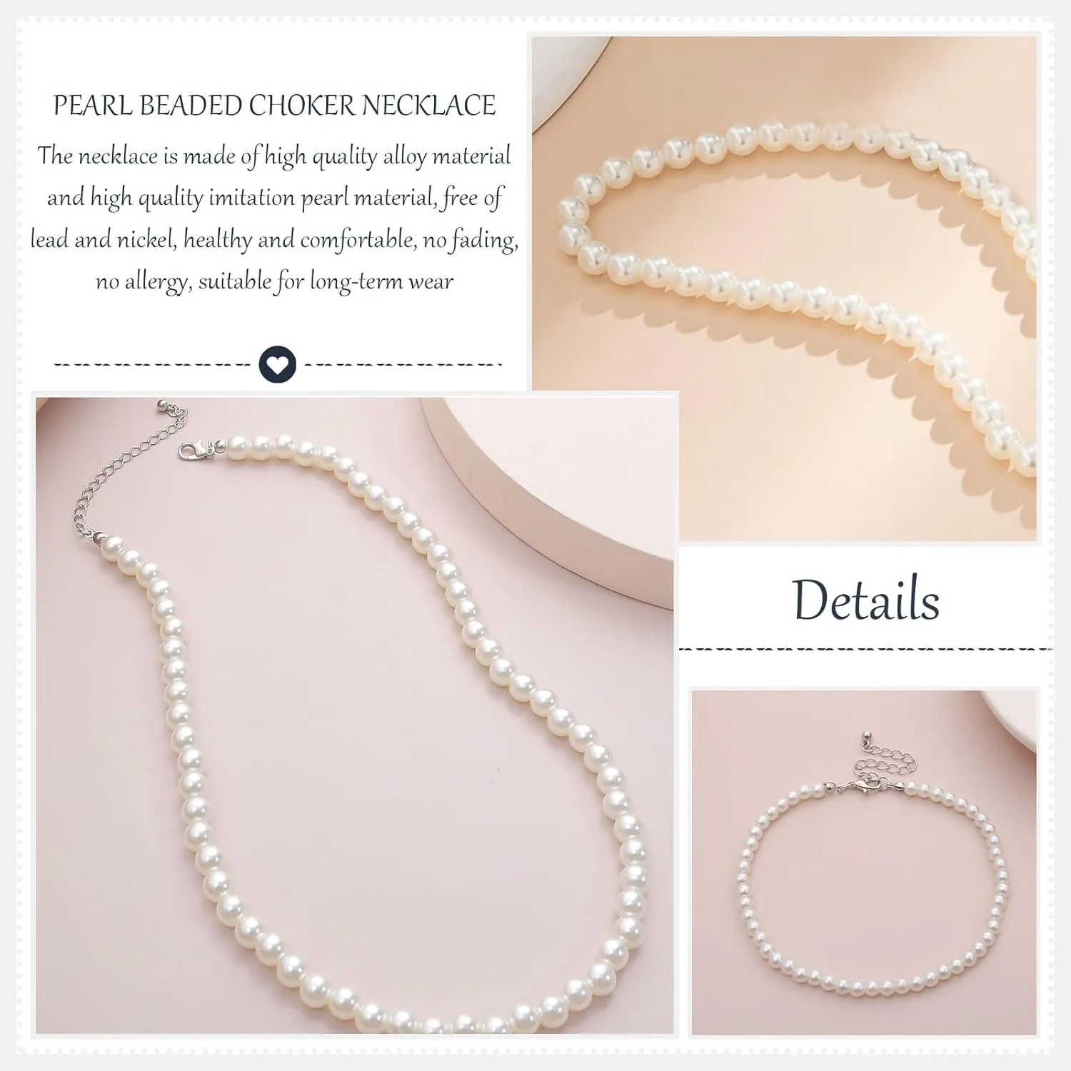 Pearl Necklaces for Women Chunky Pearl Necklace Big Pearl Necklace Statement Necklace Trendy Wedding Party Prom Jewelry for Birde Bridesmaid Accessories
