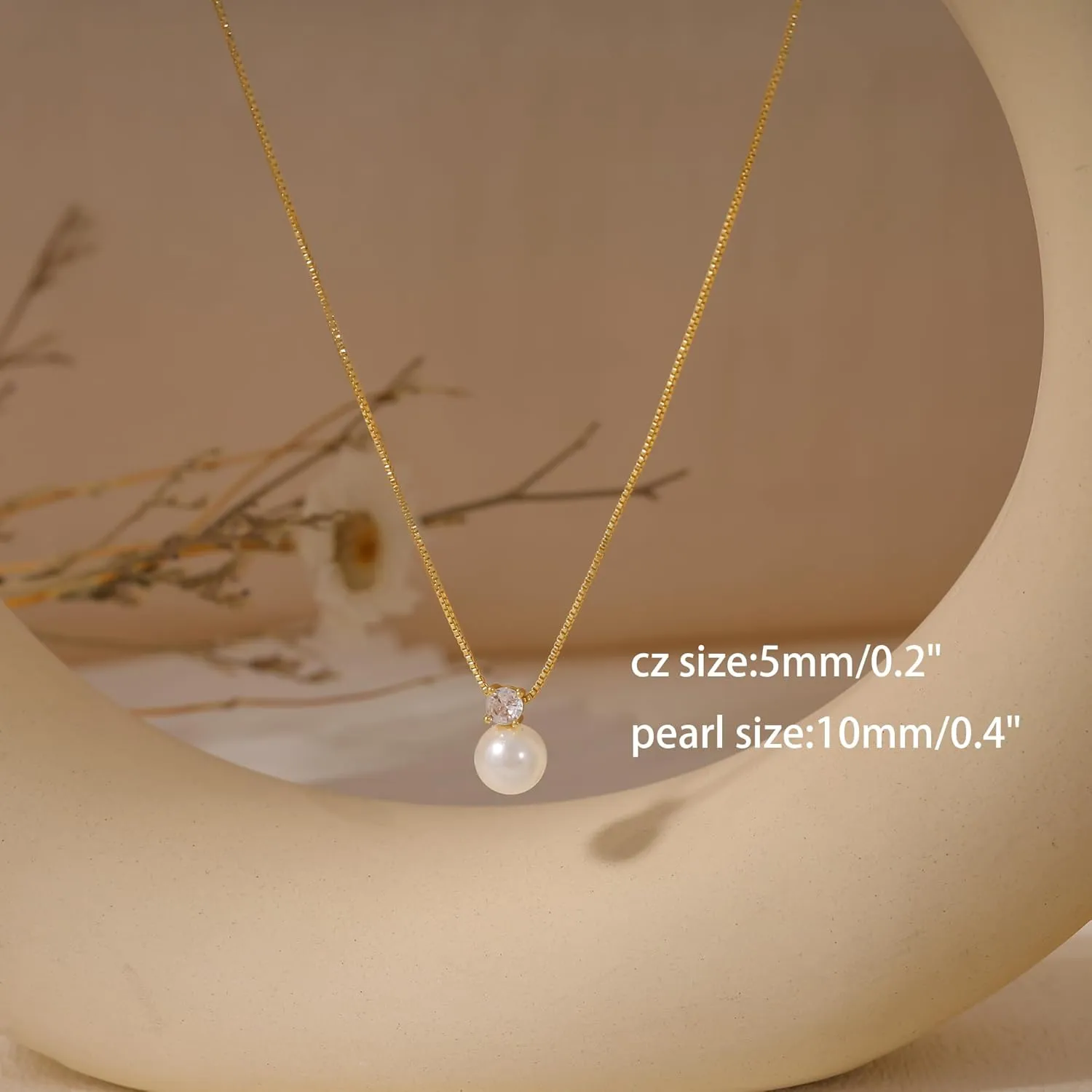 Pearl Necklaces for Women, Dainty Gold Necklace 14K Gold Plated Charm CZ Pearl Pendant Necklace Simple Gold Pearl Choker Necklaces for Women Trendy Wedding Womens Jewelry