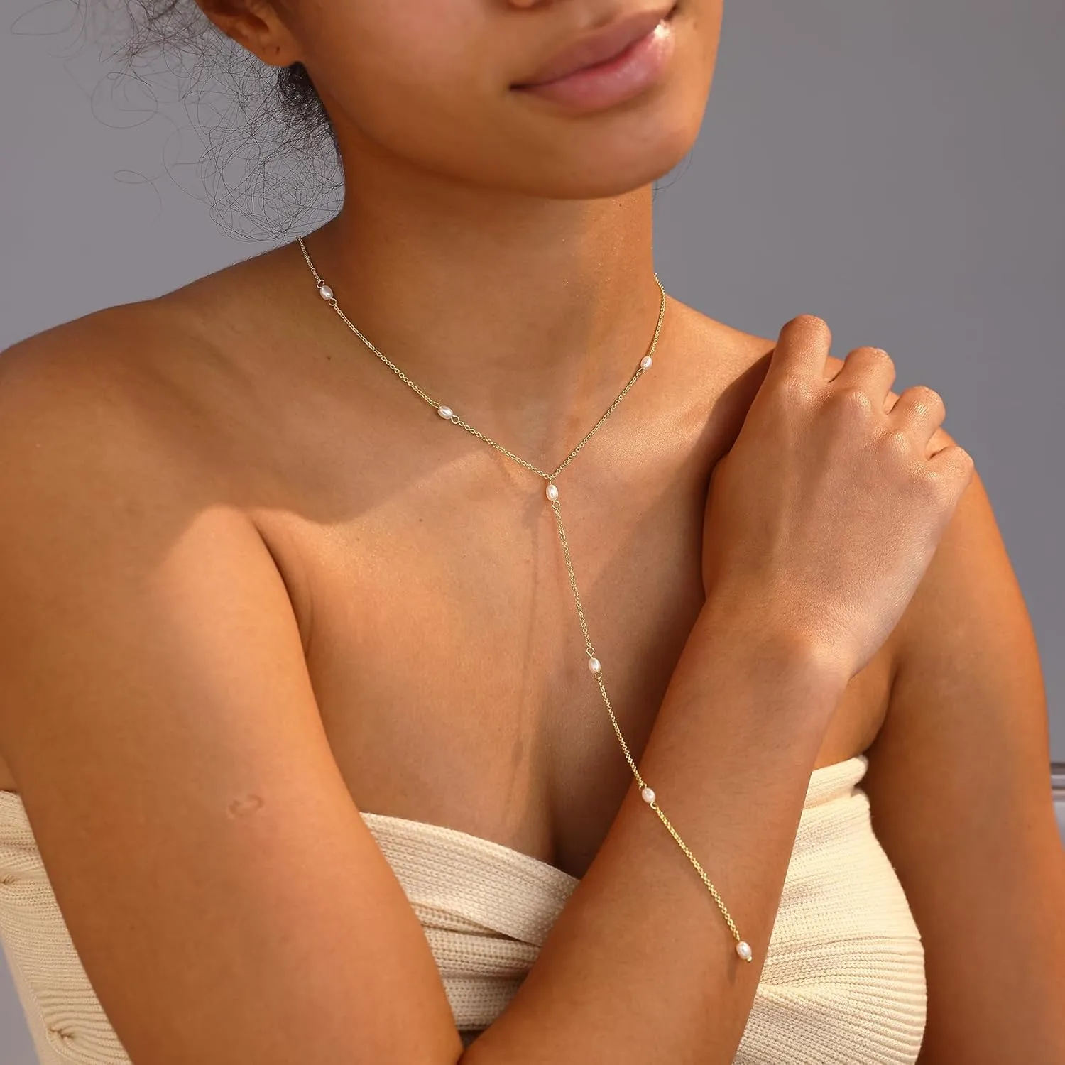 Pearl Necklaces for Women, Dainty Gold Necklace 14K Gold Plated Charm CZ Pearl Pendant Necklace Simple Gold Pearl Choker Necklaces for Women Trendy Wedding Womens Jewelry