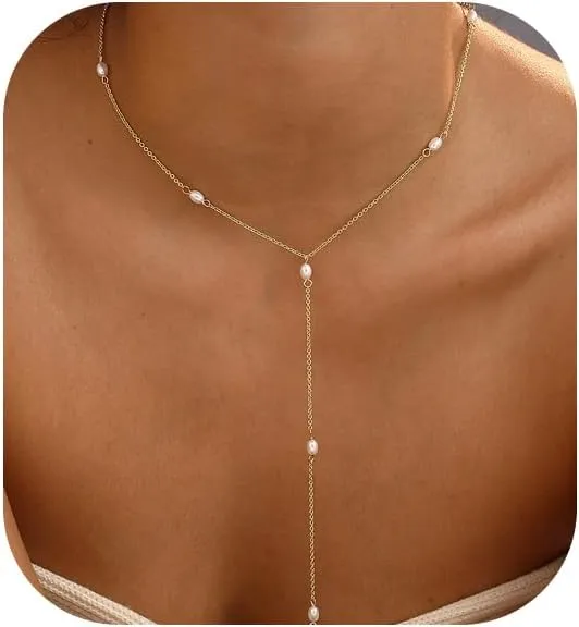 Pearl Necklaces for Women, Dainty Gold Necklace 14K Gold Plated Charm CZ Pearl Pendant Necklace Simple Gold Pearl Choker Necklaces for Women Trendy Wedding Womens Jewelry