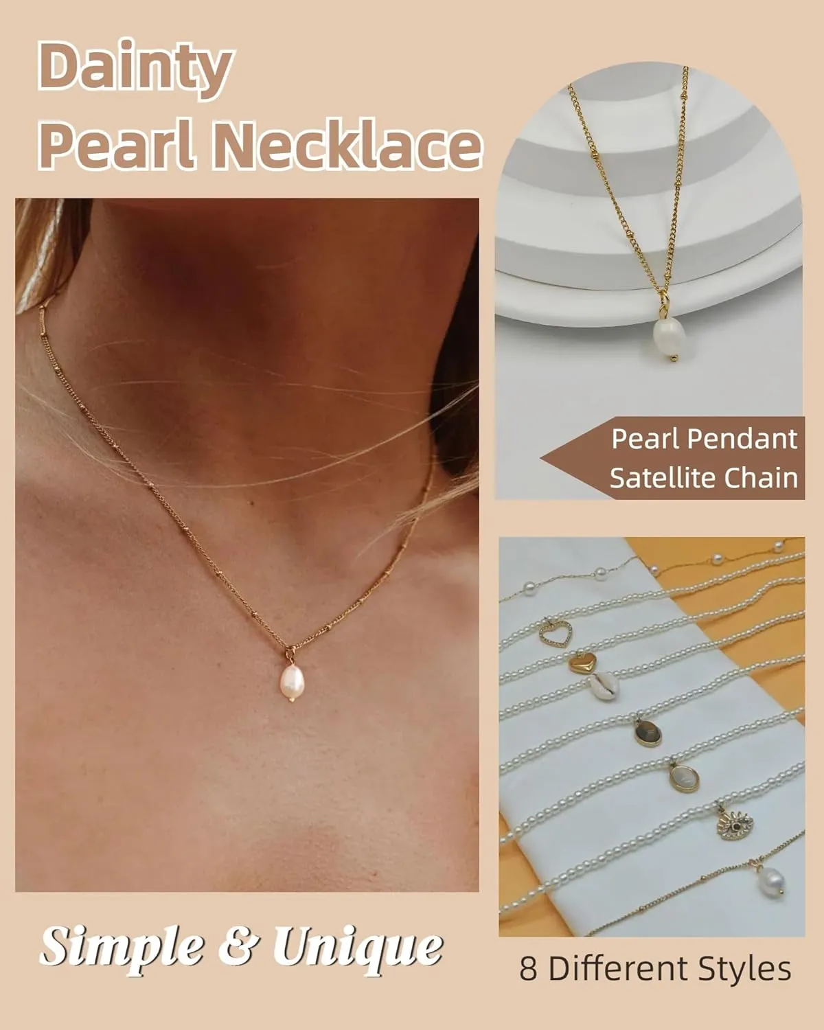 Pearl Necklaces for Women Gold Beach Shell Pendant Necklace Trendy Layered Pearl Choker Necklaces Boho Summer Jewelry Gifts for Women