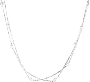 Pearl Necklaces for Women Long Chain, Long Silver Necklace Double Layer Pearls 925 Sterling Silver Pendant Necklaces for Birthday