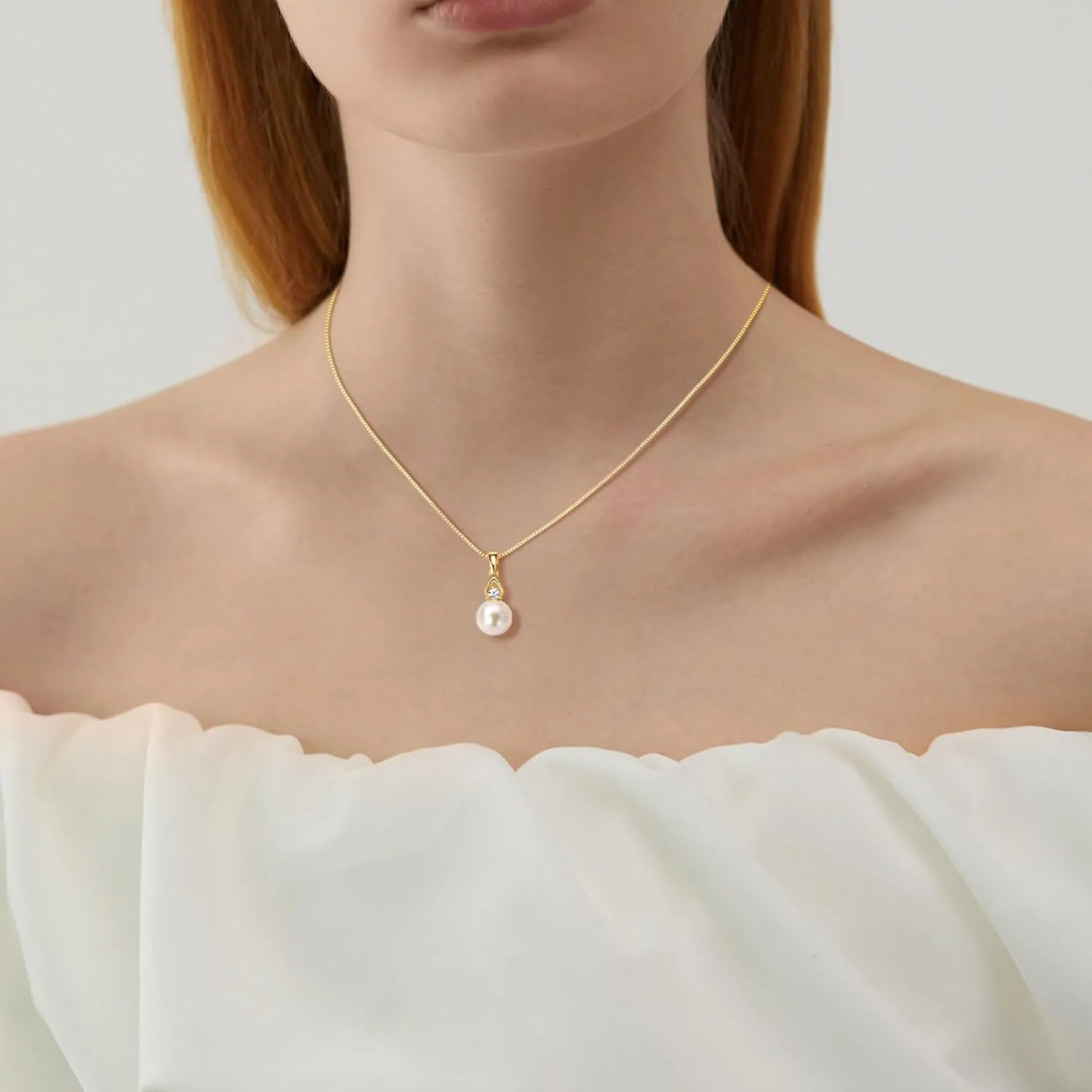 Pearl Necklaces for Women, Sterling Silver Freshwater White Pearl Pendant Necklace with Moissanite Pearl Jewelry Gifts for Wife Mom