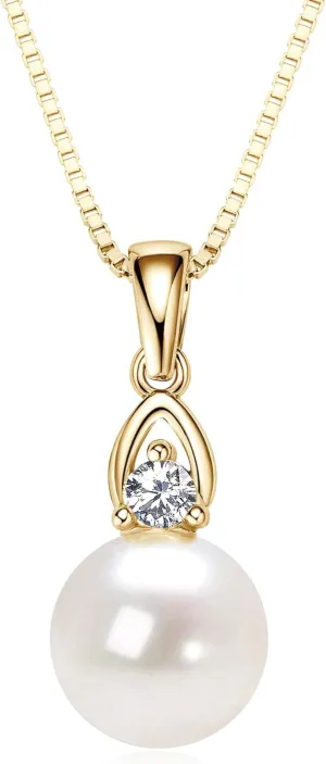 Pearl Necklaces for Women, Sterling Silver Freshwater White Pearl Pendant Necklace with Moissanite Pearl Jewelry Gifts for Wife Mom