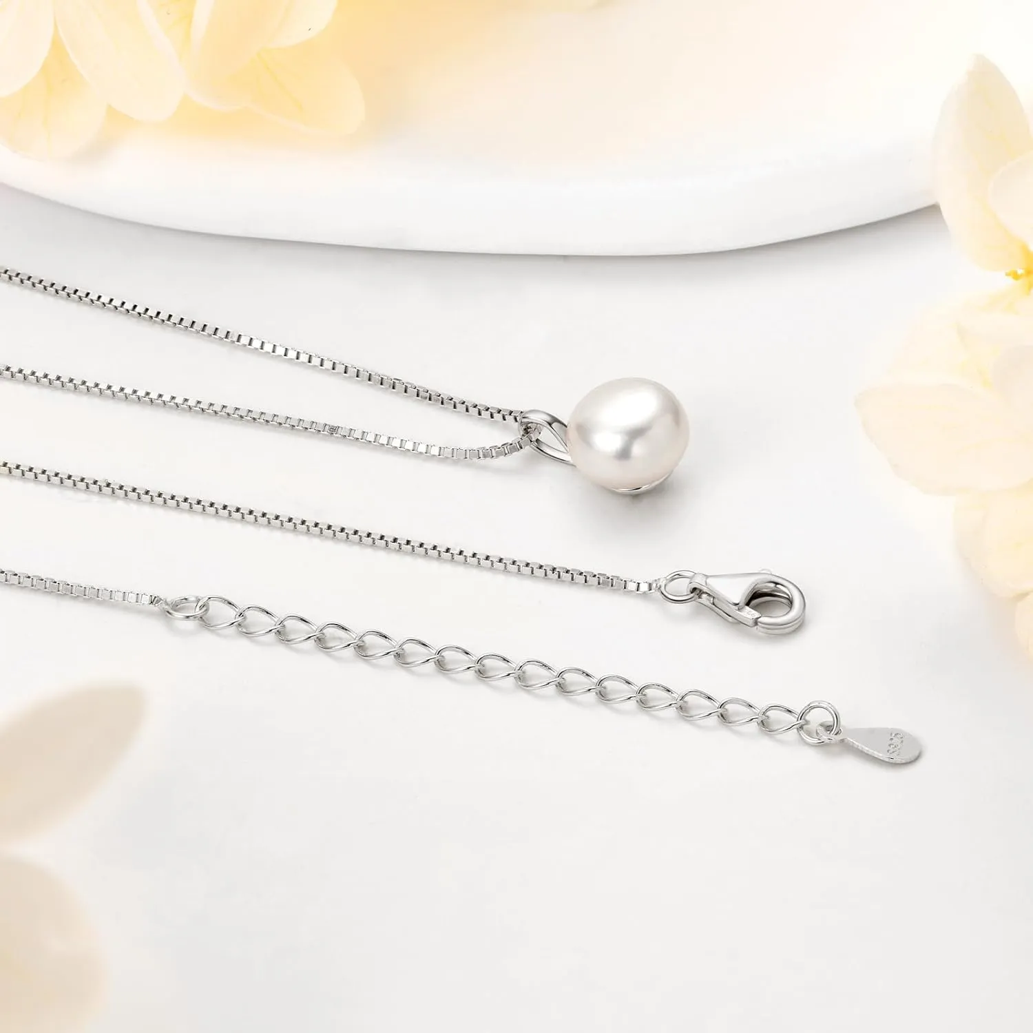 Pearl Necklaces for Women, Sterling Silver Handmade Dainty Freshwater White Pearl Pendant Necklaces Wedding Jewelry Gifts for Briede Mom Wife