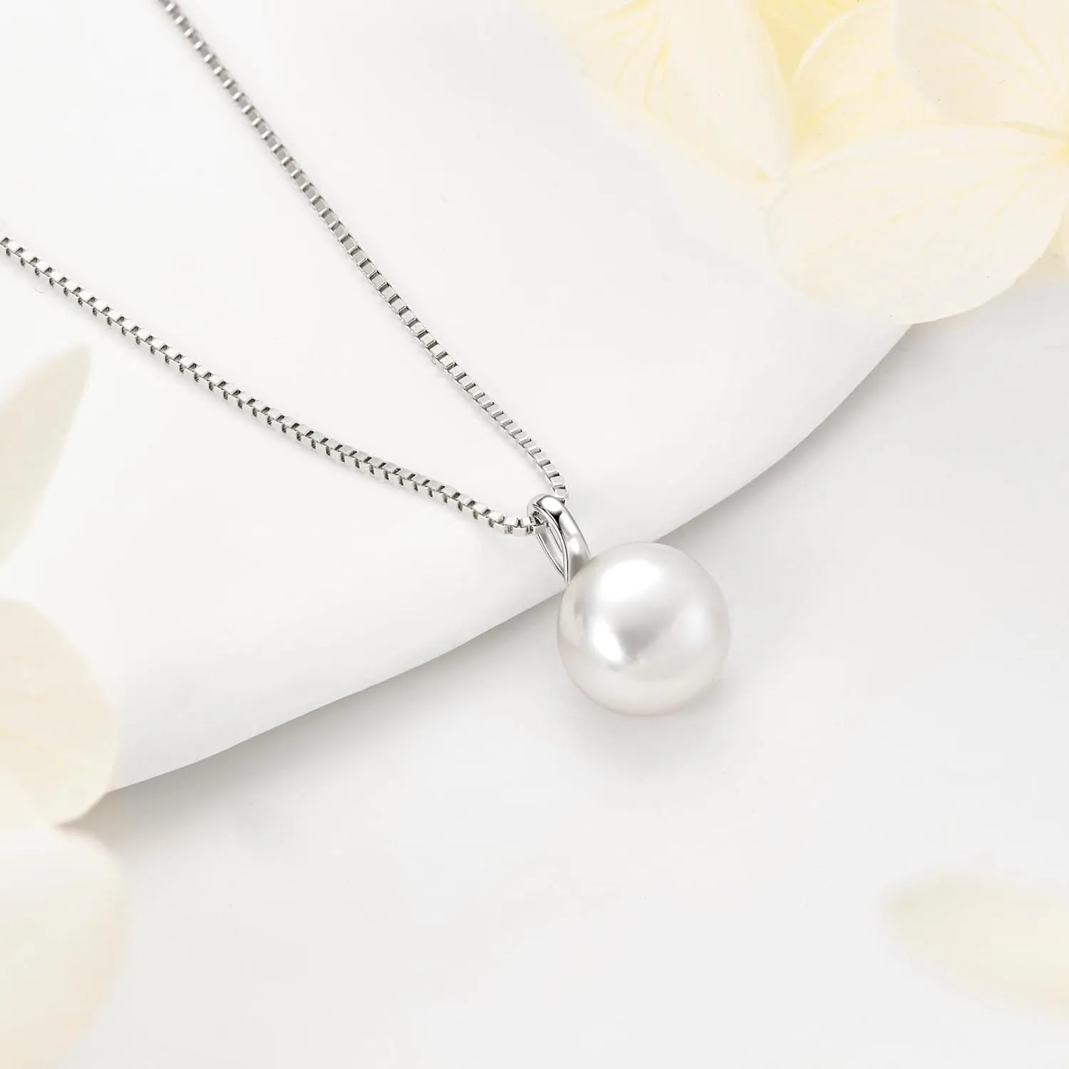 Pearl Necklaces for Women, Sterling Silver Handmade Dainty Freshwater White Pearl Pendant Necklaces Wedding Jewelry Gifts for Briede Mom Wife