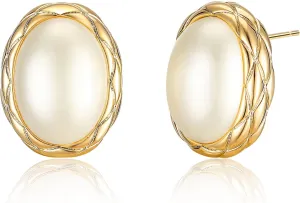 Pearl Stud Earrings, 14K Gold plated Large Pearl Earrings Gold Stud Earrings Handpicked Freshwater Cultured Hypoallergenic Large Pearl Earrings Jewelry Gifts for Her - AAA  Quality