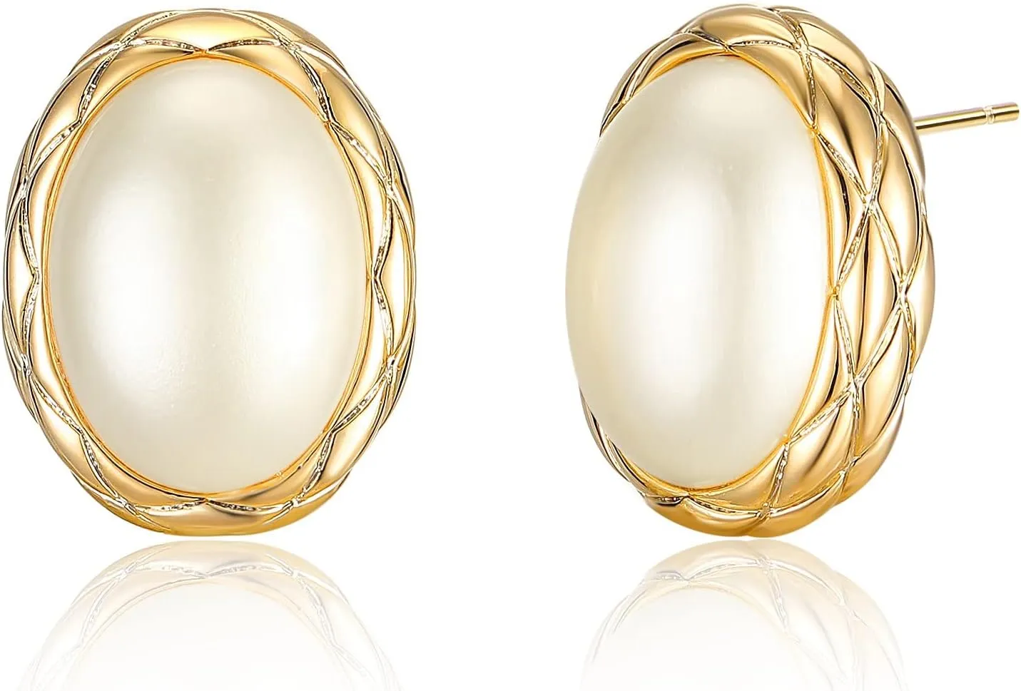 Pearl Stud Earrings, 14K Gold plated Large Pearl Earrings Gold Stud Earrings Handpicked Freshwater Cultured Hypoallergenic Large Pearl Earrings Jewelry Gifts for Her - AAA  Quality