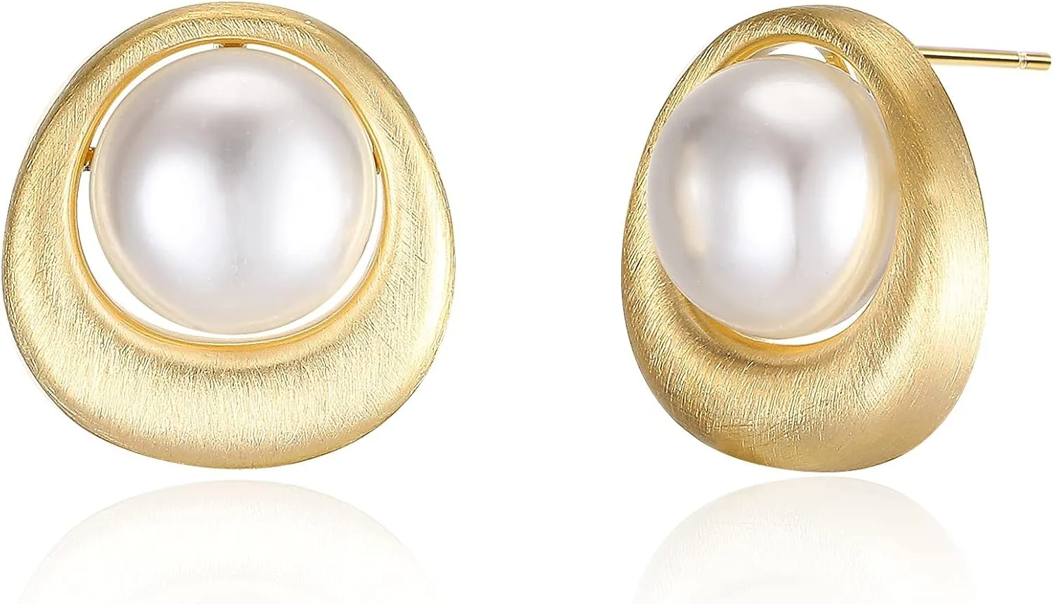 Pearl Stud Earrings, 14K Gold plated Large Pearl Earrings Gold Stud Earrings Handpicked Freshwater Cultured Hypoallergenic Large Pearl Earrings Jewelry Gifts for Her - AAA  Quality