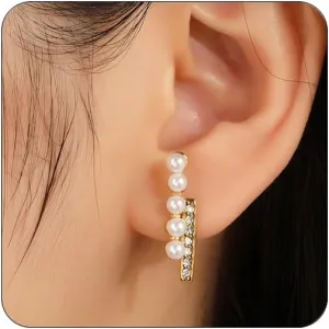Pearl Stud Earrings for Women 18K Gold Plated Dainty Small Cubic Zirconia Pearl Stud Earrings Lightweight Beaded Pearl Earrings