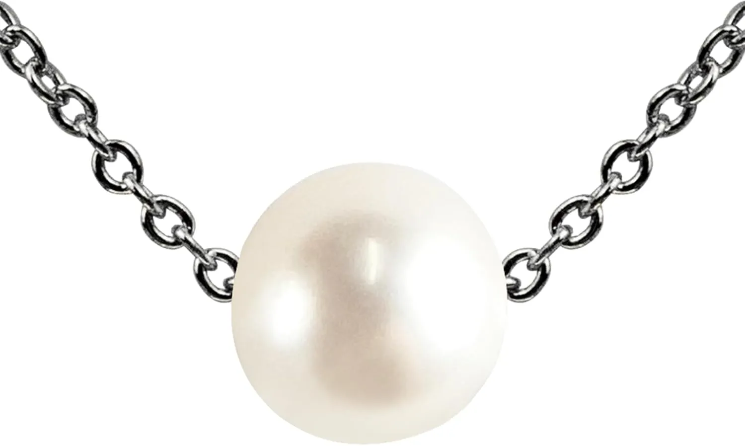 PEARLIE Dainty Necklaces for Women, Silvery Chain Choker Pearl Necklace Pendant, Handpicked 8-9mm Freshwater Cultured Pearl Beads, Trendy Charm V Neck Dress Accessories