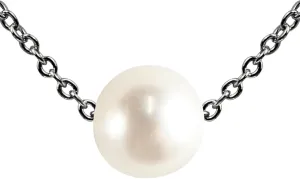 PEARLIE Dainty Necklaces for Women, Silvery Chain Choker Pearl Necklace Pendant, Handpicked 8-9mm Freshwater Cultured Pearl Beads, Trendy Charm V Neck Dress Accessories