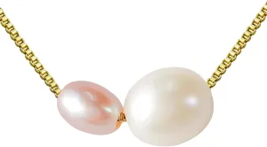 PEARLIE Pearl Necklace Pendant for Women, Double Pearls Adjustable Choker Necklace Handpicked Freshwater Cultured Pearl Gold Chain Necklace Wedding Jewelry