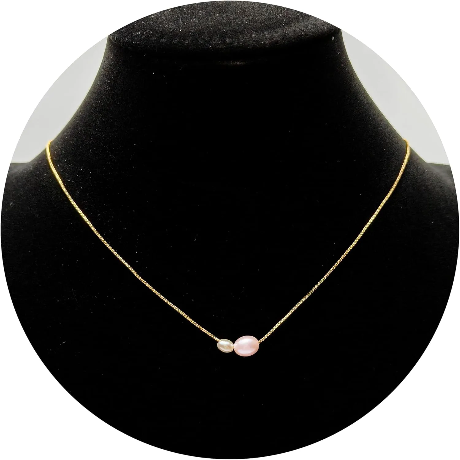 PEARLIE Pearl Necklace Pendant for Women, Double Pearls Adjustable Choker Necklace Handpicked Freshwater Cultured Pearl Gold Chain Necklace Wedding Jewelry