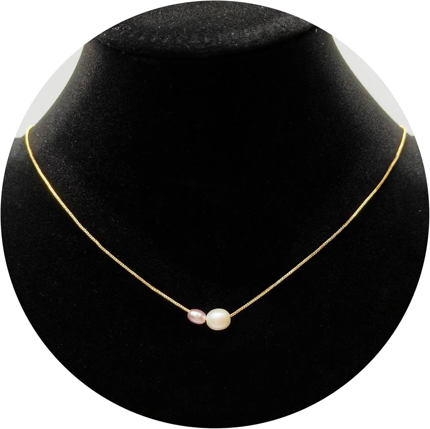 PEARLIE Pearl Necklace Pendant for Women, Double Pearls Adjustable Choker Necklace Handpicked Freshwater Cultured Pearl Gold Chain Necklace Wedding Jewelry