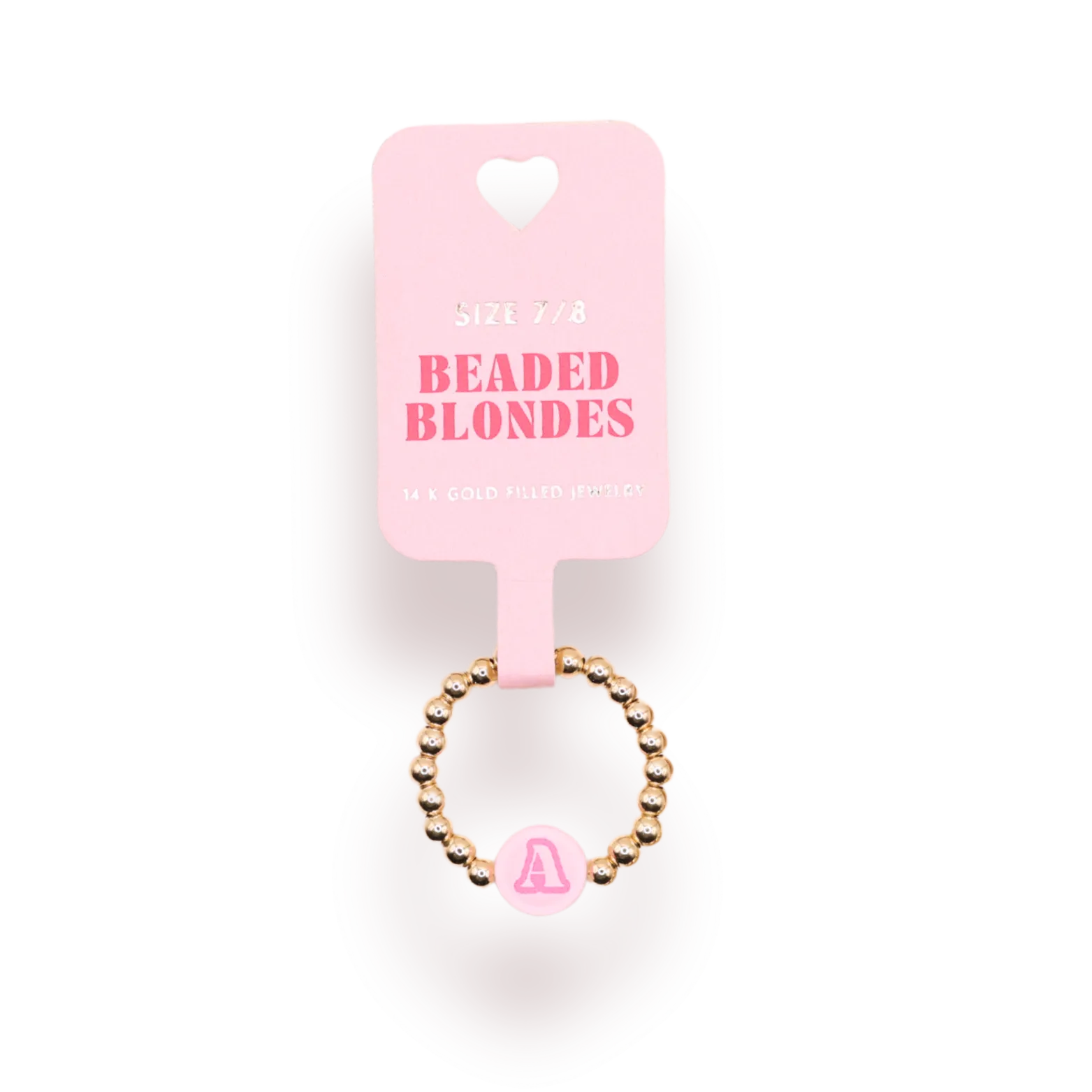 Pink BB Bead Initial Letter Ring