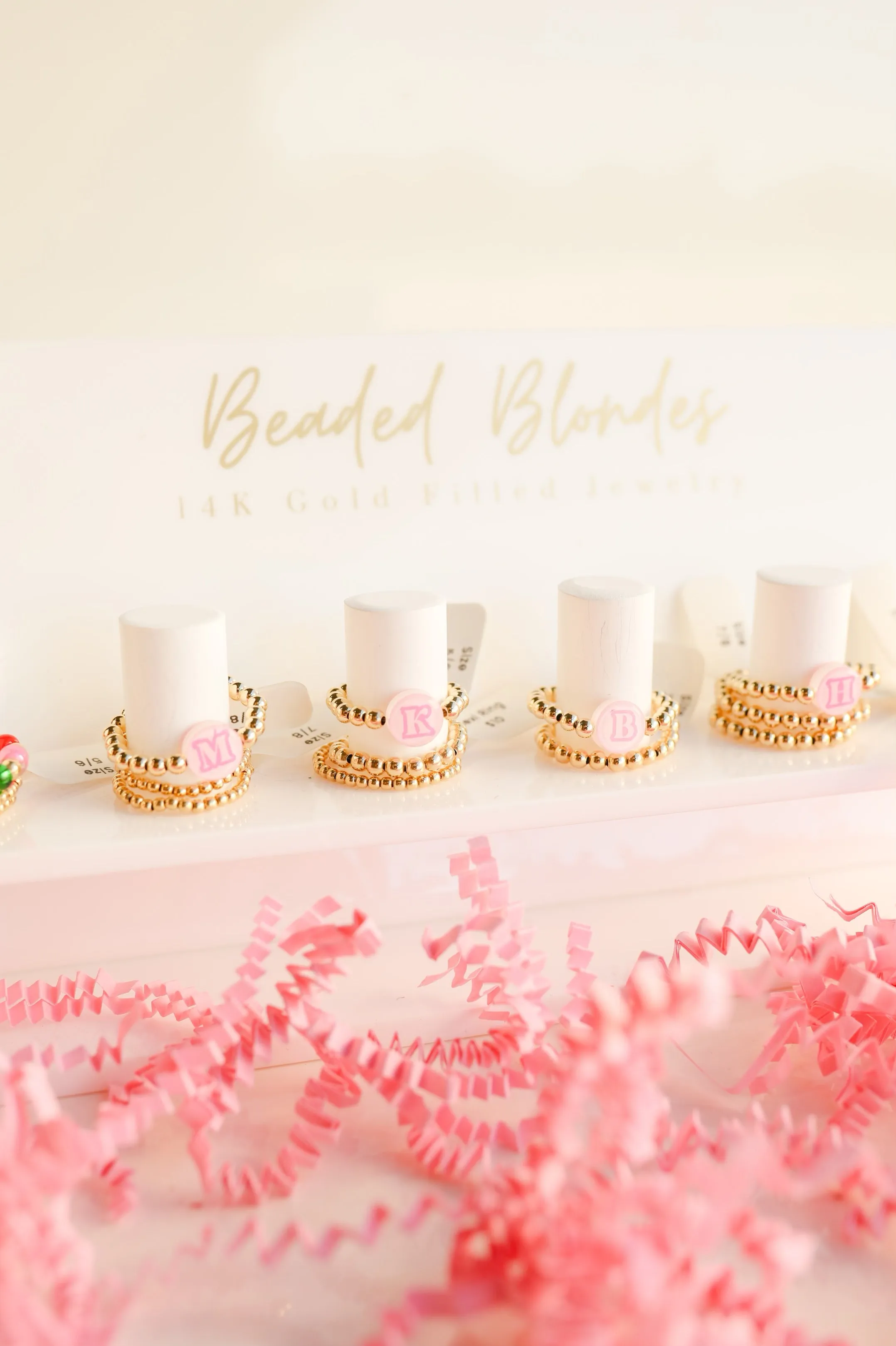 Pink BB Bead Initial Letter Ring