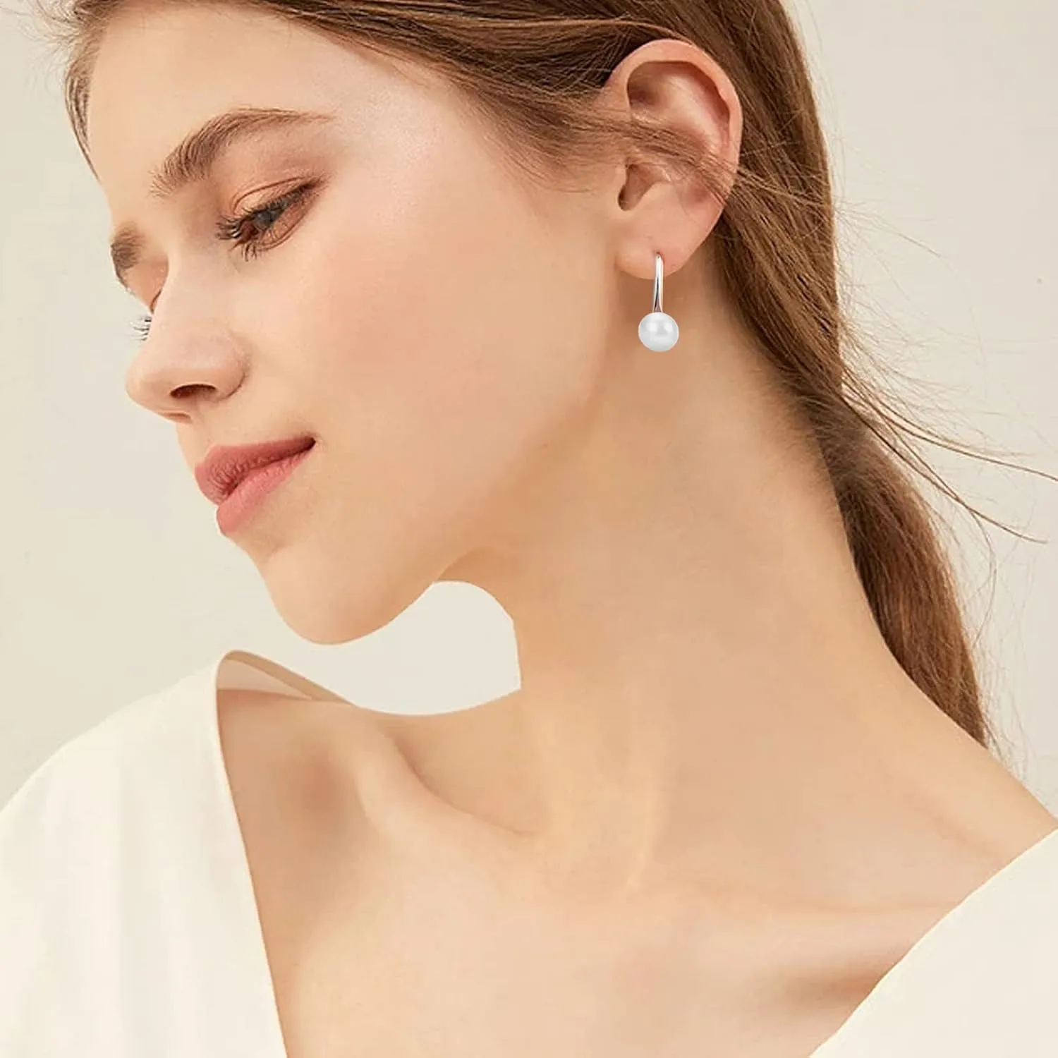 Pink Pearl Earrings For Women??Silver 925 Sterling Silver Freshwater Cultured Pearl Dangle Drop Earrings
