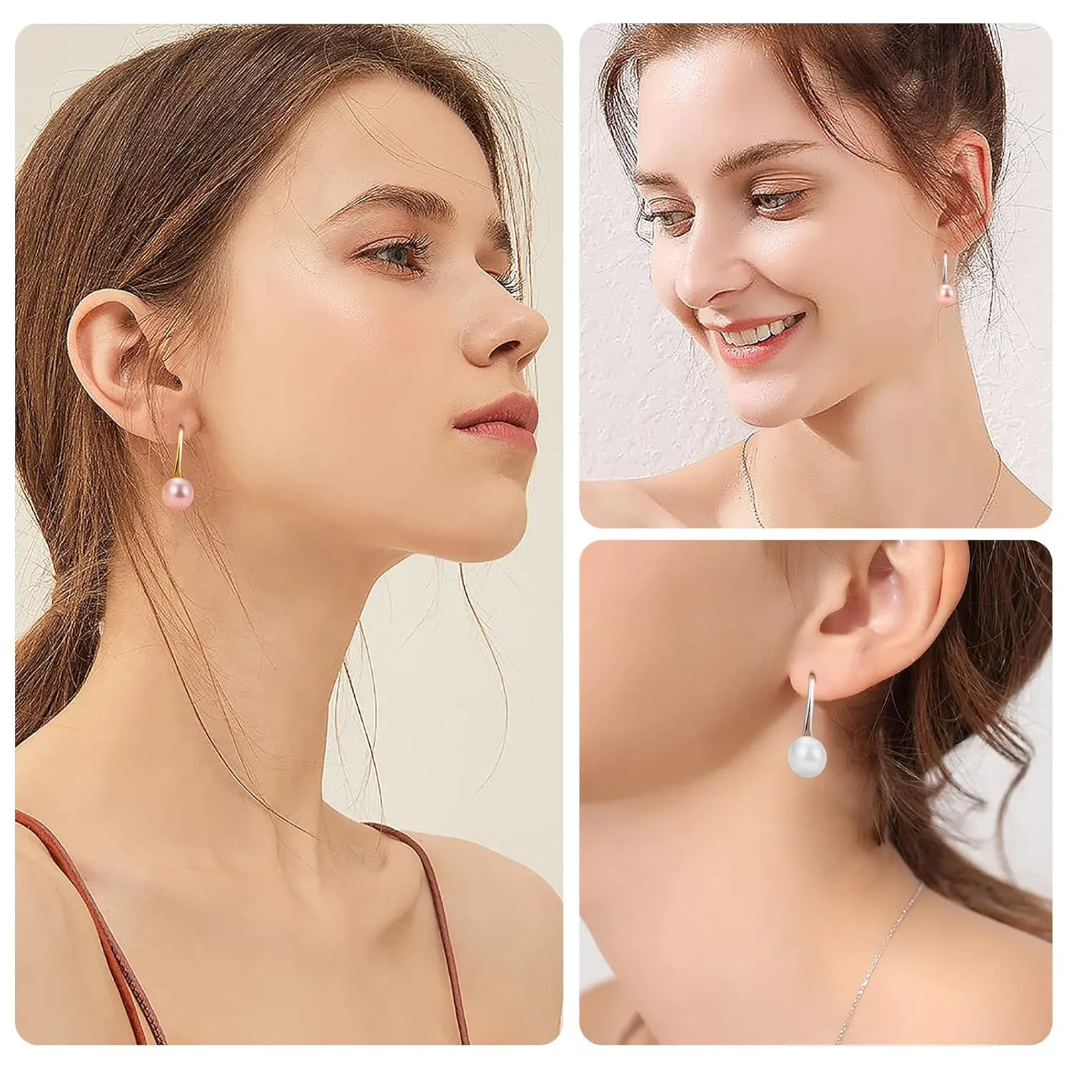 Pink Pearl Earrings For Women??Silver 925 Sterling Silver Freshwater Cultured Pearl Dangle Drop Earrings