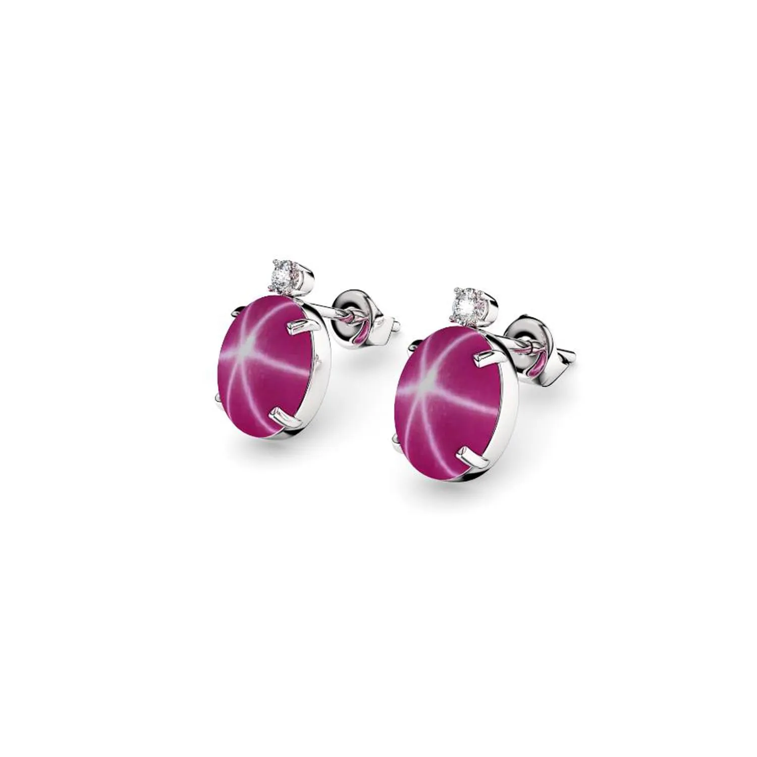 Pink Star Ruby Stud Earrings 925 Sterling Silver For Women