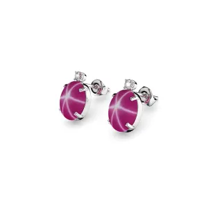 Pink Star Ruby Stud Earrings 925 Sterling Silver For Women