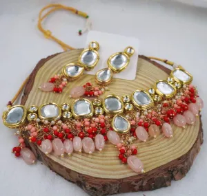 Pitch and Maroon Pearl Kundan Necklace Set - Special Occasion Jewelry