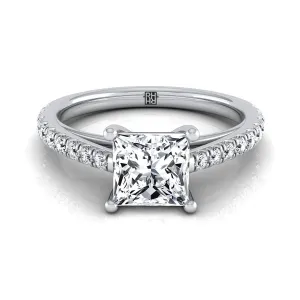 Platinum Princess Cut Diamond French Pave Cathedral Style Solitaire Engagement Ring -1/4ctw