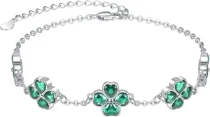 PRAYMOS Clover Bracelets for Women Sterling Silver Shamrock Four Leaf Bracelets Lucky Bracelet Irish St Patricks Day Bracelets Gifts