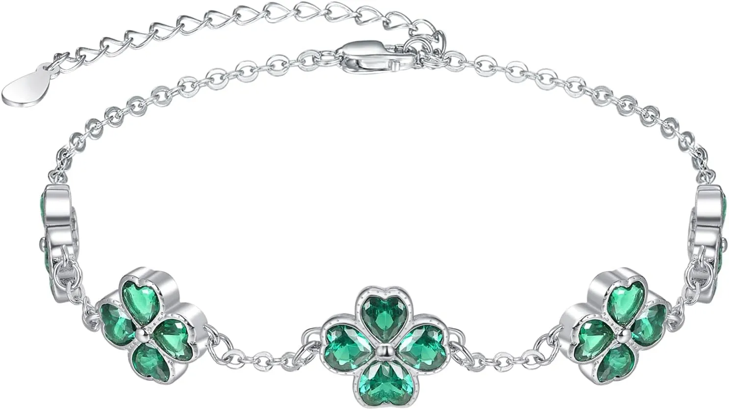 PRAYMOS Clover Bracelets for Women Sterling Silver Shamrock Four Leaf Bracelets Lucky Bracelet Irish St Patricks Day Bracelets Gifts