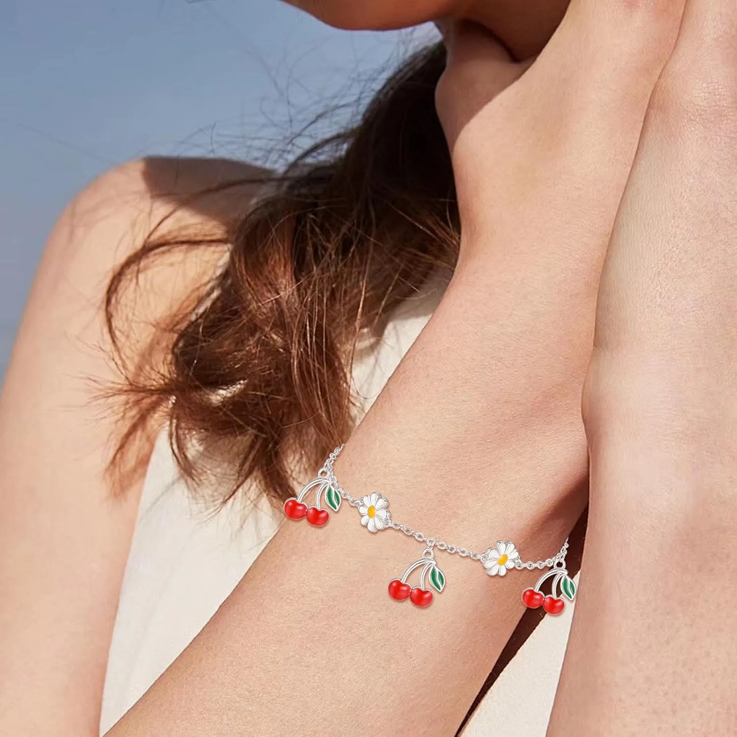 PRAYMOS Mushroom/Strawberry/Pomegranate Bracelets 925 Sterling Silver Bracelets for Women Fruit Bracelets Novelty Fun Jewelry Gifts
