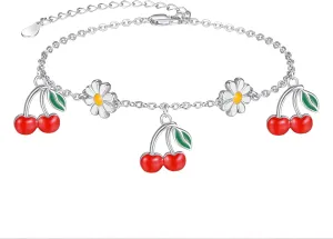PRAYMOS Mushroom/Strawberry/Pomegranate Bracelets 925 Sterling Silver Bracelets for Women Fruit Bracelets Novelty Fun Jewelry Gifts