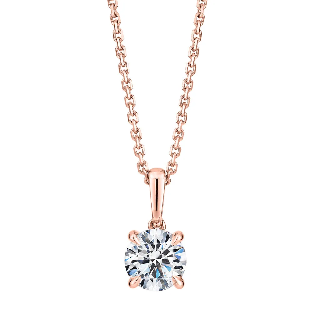 Premium Certified Lab-Grown Diamond, 0.70 carat round brilliant solitaire pendant in 14 carat rose gold