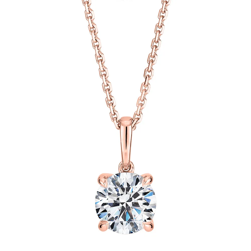 Premium Certified Lab-Grown Diamond, 1.00 carat round brilliant solitaire pendant in 14 carat rose gold