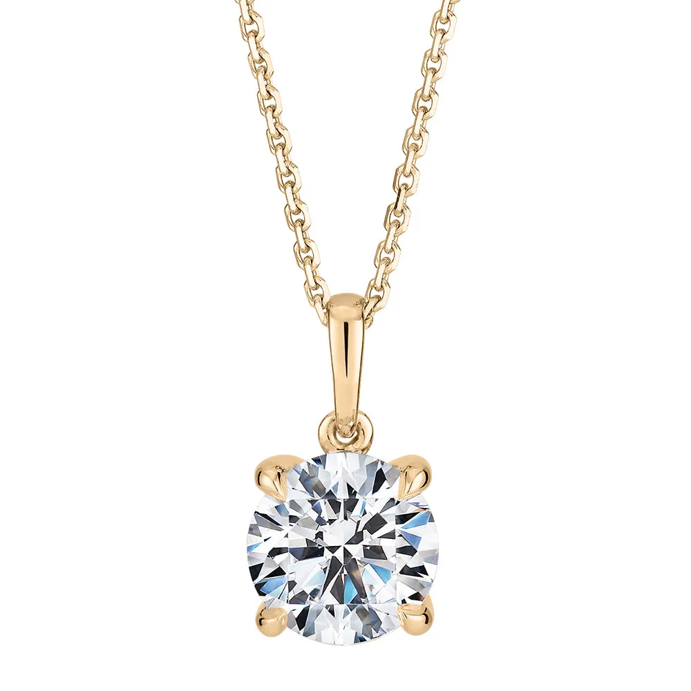 Premium Certified Lab-Grown Diamond, 1.50 carat round brilliant solitaire pendant in 14 carat yellow gold
