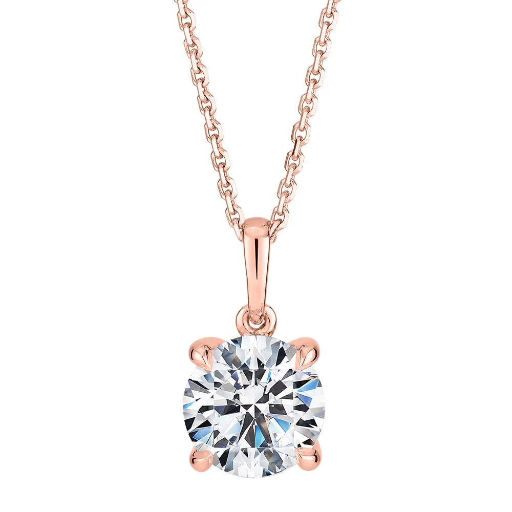 Premium Certified Lab-Grown Diamond, 1.50 carat round brilliant solitaire pendant in 18 carat rose gold