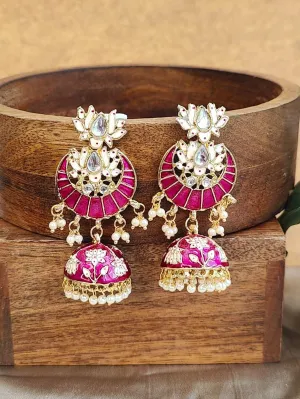 Purple Meenakari Lotus Jhumka Earrings for Women